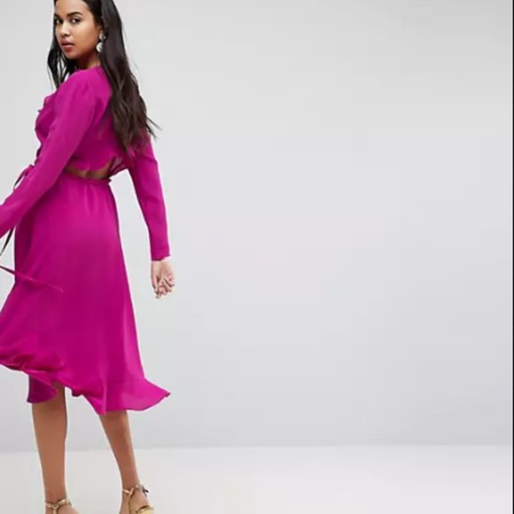 ASOS Ruffle Pink Midi - Picture 2 of 6